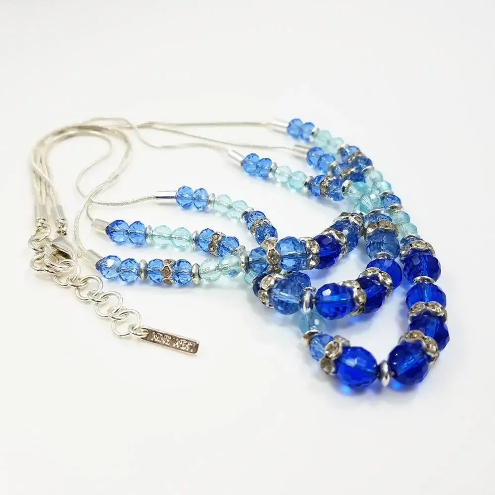 Nine West Blue Beads 3 Strand Snake Chain Necklace, 18 Inches